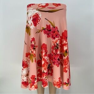 LARA Fashion Womens Pink Floral Skirt Flared Size Small Stretch Comfort NWOT